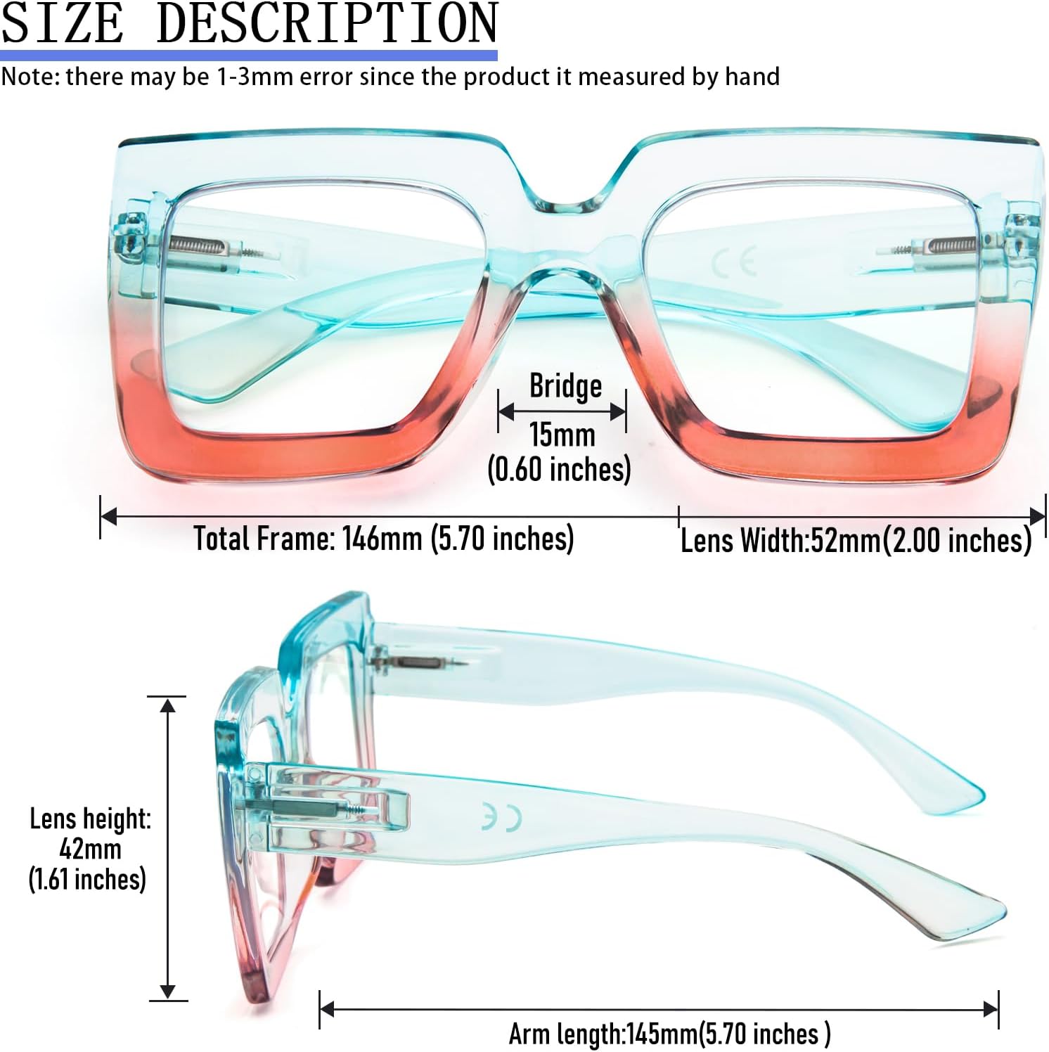 REAVEE 3 Pack Oversized Reading Glasses for Women Large Frame Extra Wide, Blue Light Blocking Stylish Thick Square Readers - Image 3