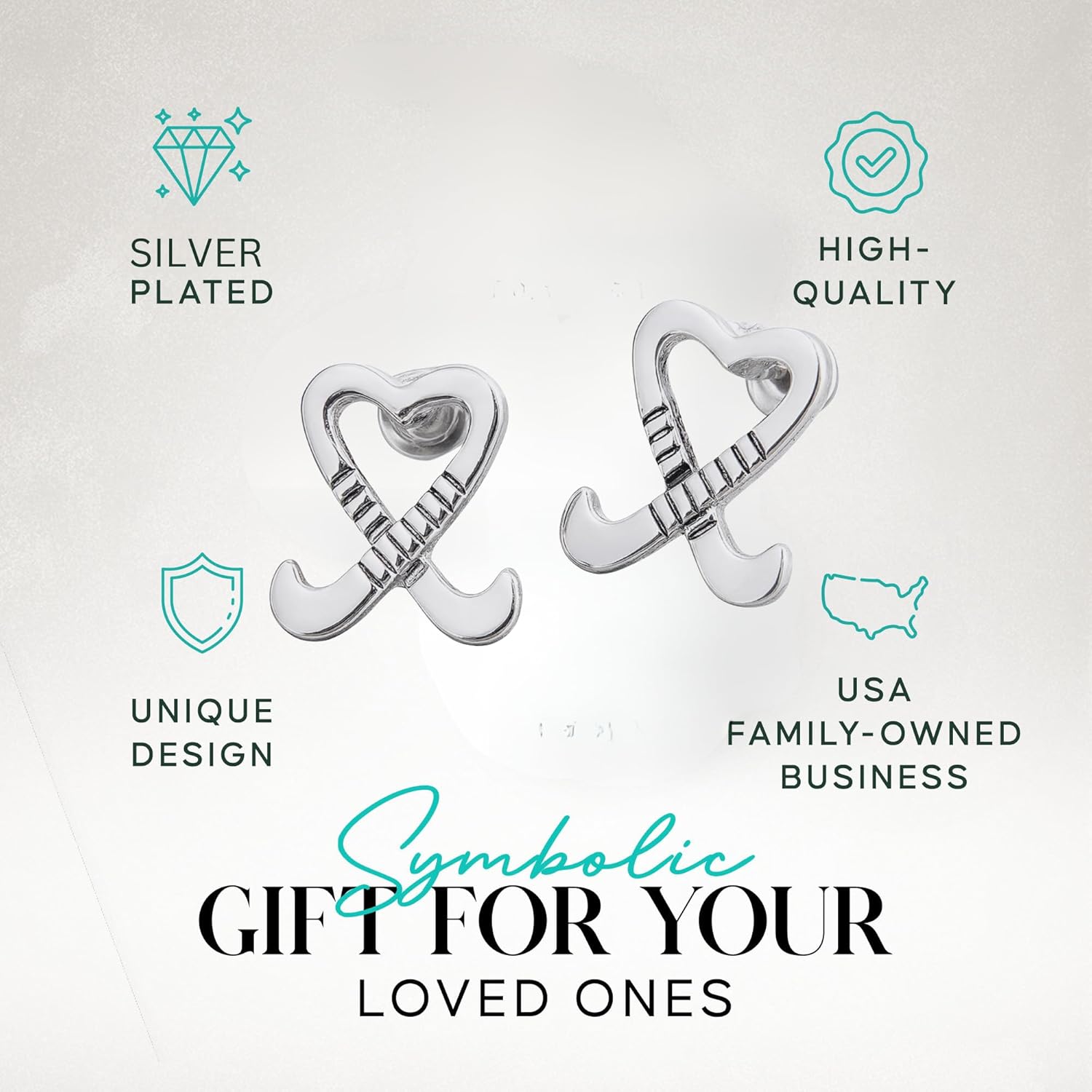 Field Hockey Earrings – Silver Heart Crossed Sticks Stud Earrings for Girls & Women – Sports Jewelry Gift for Field Hockey Players, Coaches & Fans - Image 2