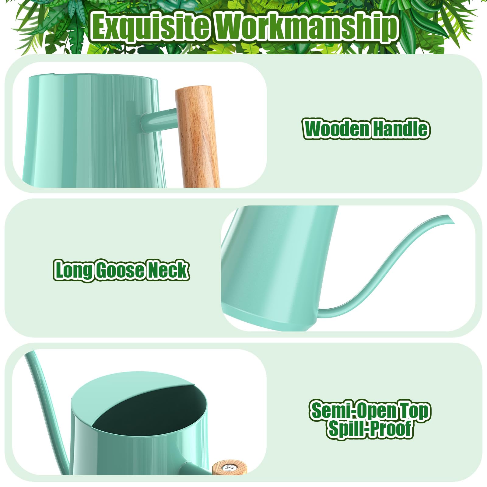 Gießkanne für Zimmerpflanzen, Minzgrün, 1000 ml, niedliche Gießkanne, dekorativer kleiner Matal-Gießtopf für Haus, Bonsai, Pflanzen, Garten, Blume, drinnen und draußen