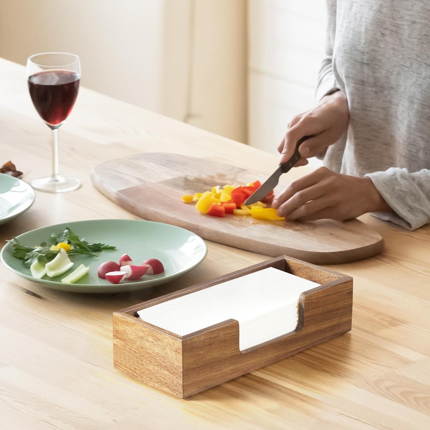 Paper Towel Dispenser Countertop, Acacia Wood Folded Paper Hand Towel Holder for Guest Bathroom, Commercial Tabletop Tissue Dispenser Tray for Multifold C-Fold, Z-Fold, Trifold - Image 6