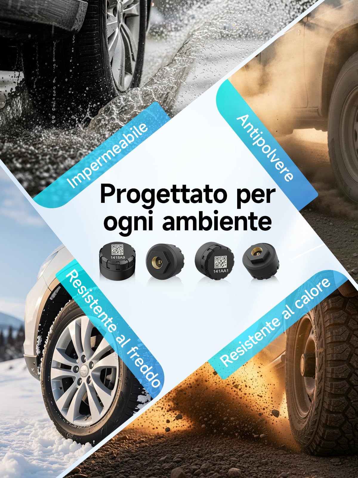Moman Moto TPMS 4 Monitor di pressione dei pneumatici e temperatura con funzione di allarme, compatibile solo con iOS e Android