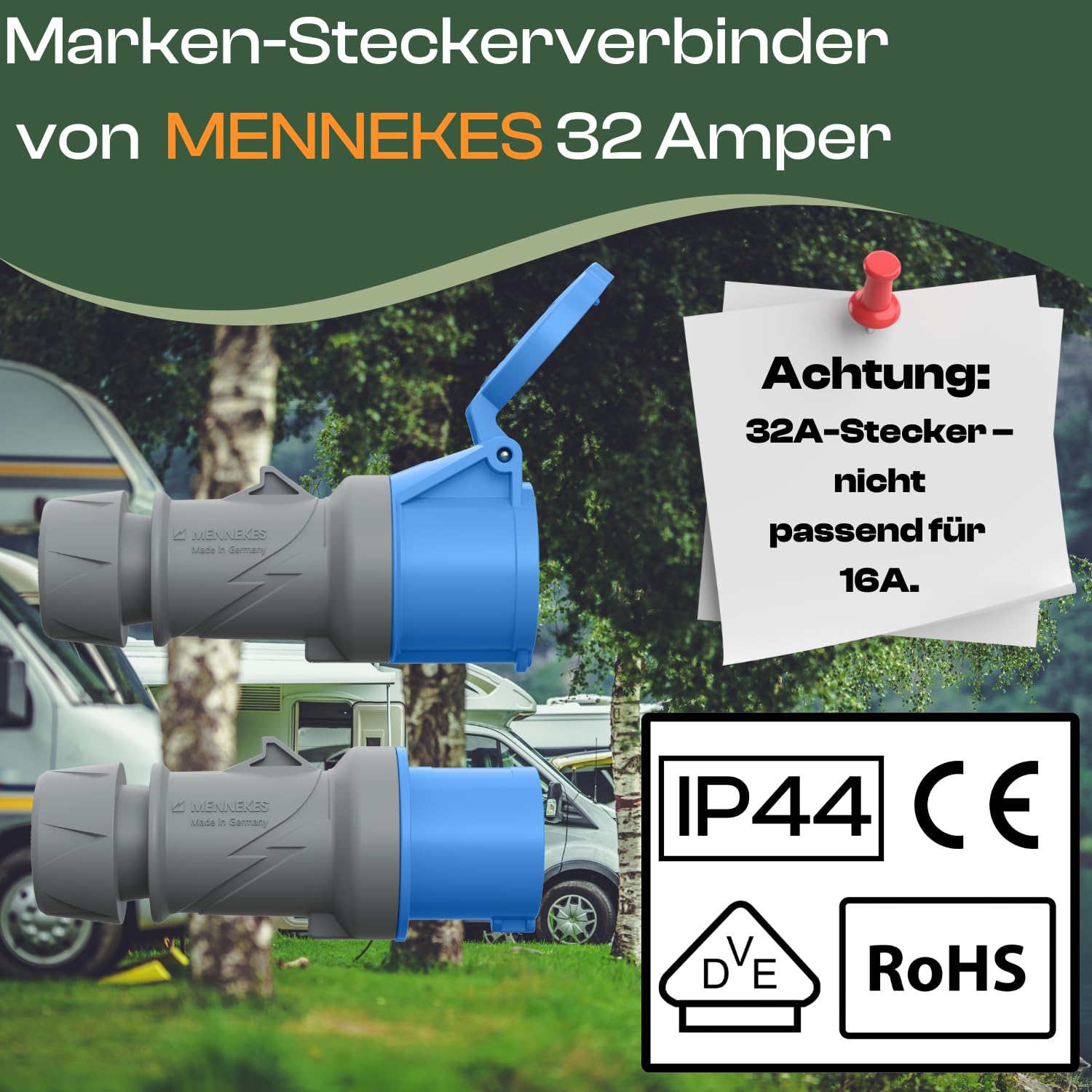 CEE Verlängerungskabel 10m 32A H07RN-F 3x4mm² mit MENNEKES Stecker & Kupplung 230V Kabel Outdoor Verlängerungskabel für Landstromanschluss Wohnmobil Caravan Camping Stromkabel & Werkstatt Industrie