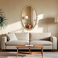 Vista 7 de 24"x36"Oval Wall Mounted Bathroom Mirror with Beveled Glass, Antique Gold Beaded Ball Frame, Vertical & Horizontal Hanging Vanity Wall Mirror for