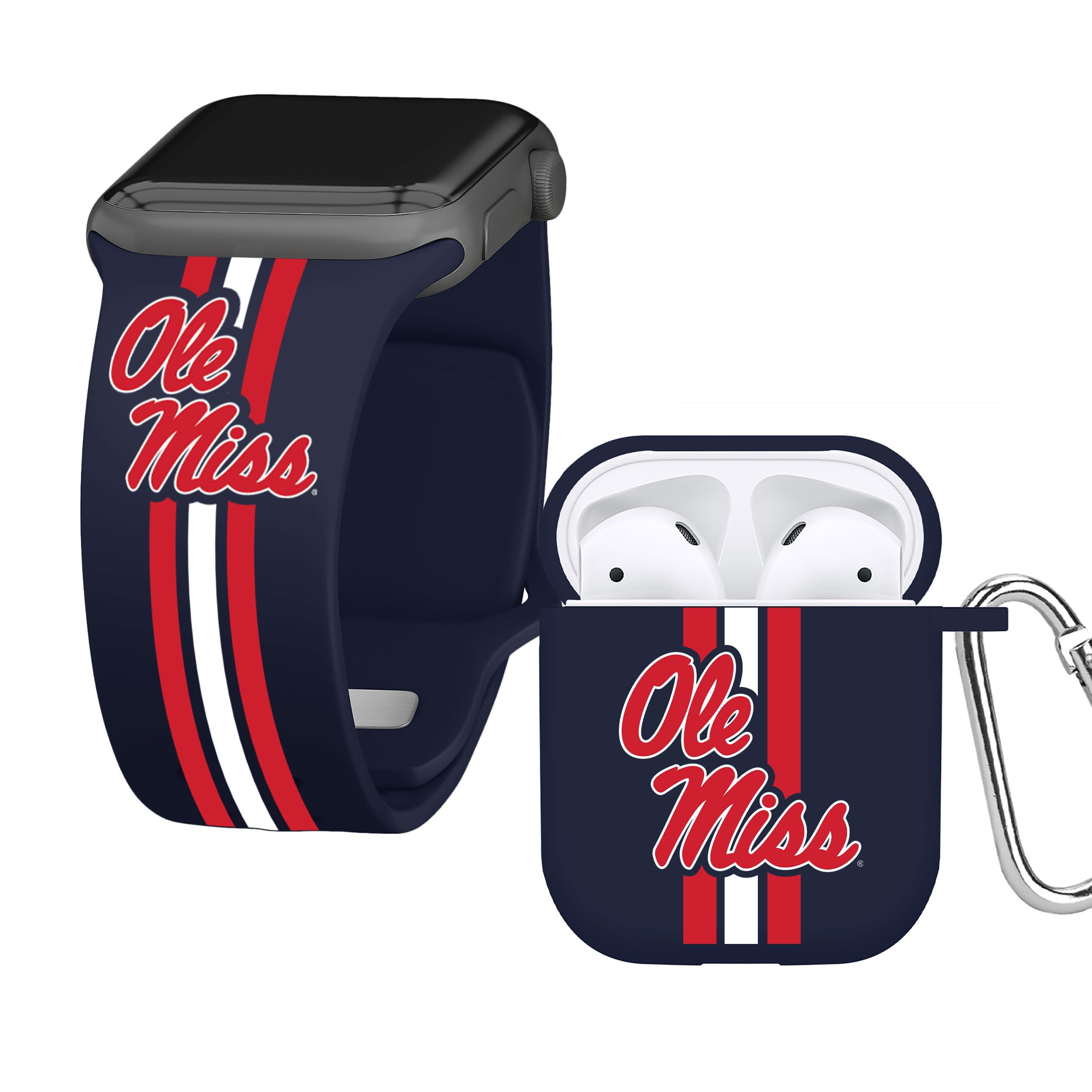 Affinity Bands Mississippi State Bulldogs HD Combo Package Compatible with Apple Watch and AirPods Gen 1 & 2 (38/40/41mm Short Stripes)