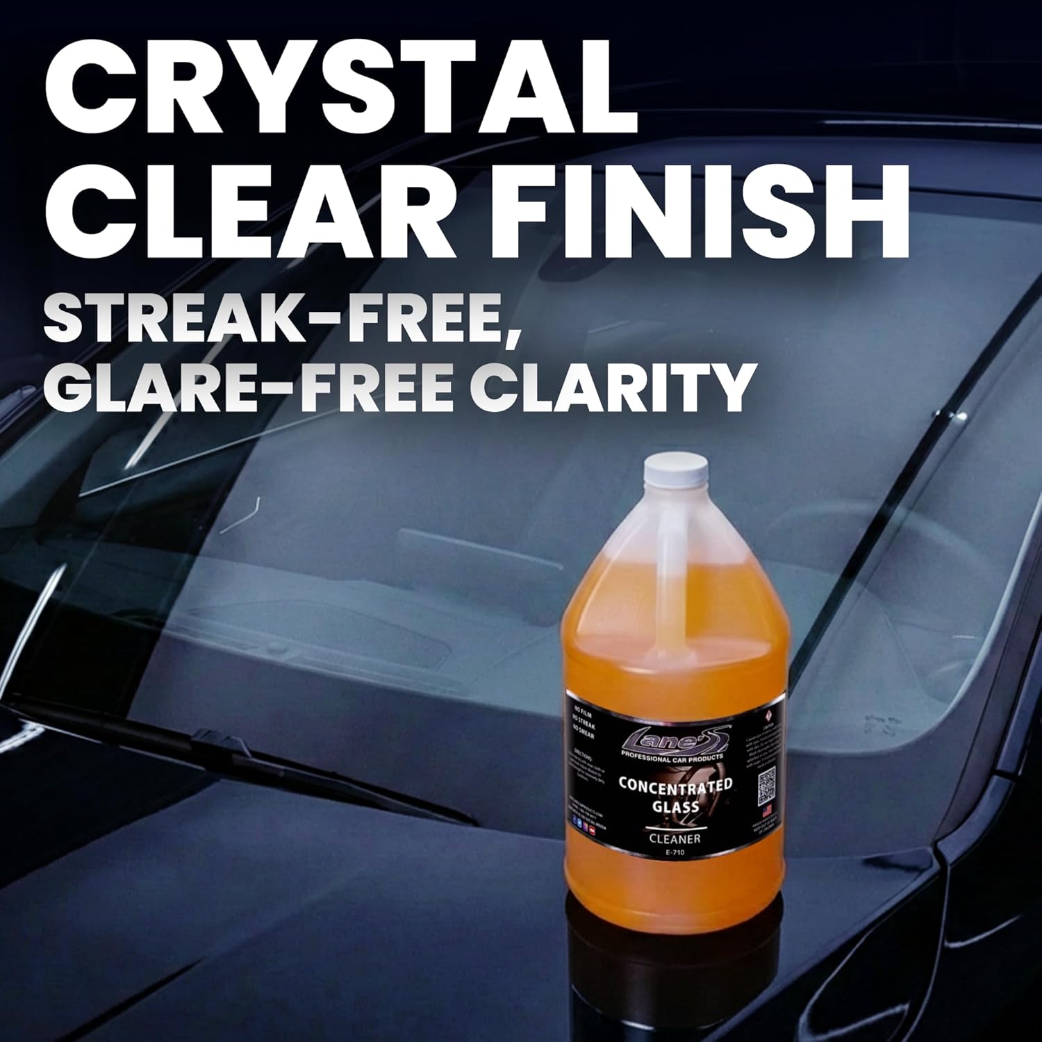 LANE'S Concentrated Auto Glass Cleaner | Tint-Safe Car Windshield, Window Cleaner | Removes Automotive Smoke Film, Fingerprints, & Smudges | Streak-Free, Safe for All Glasses | 128oz