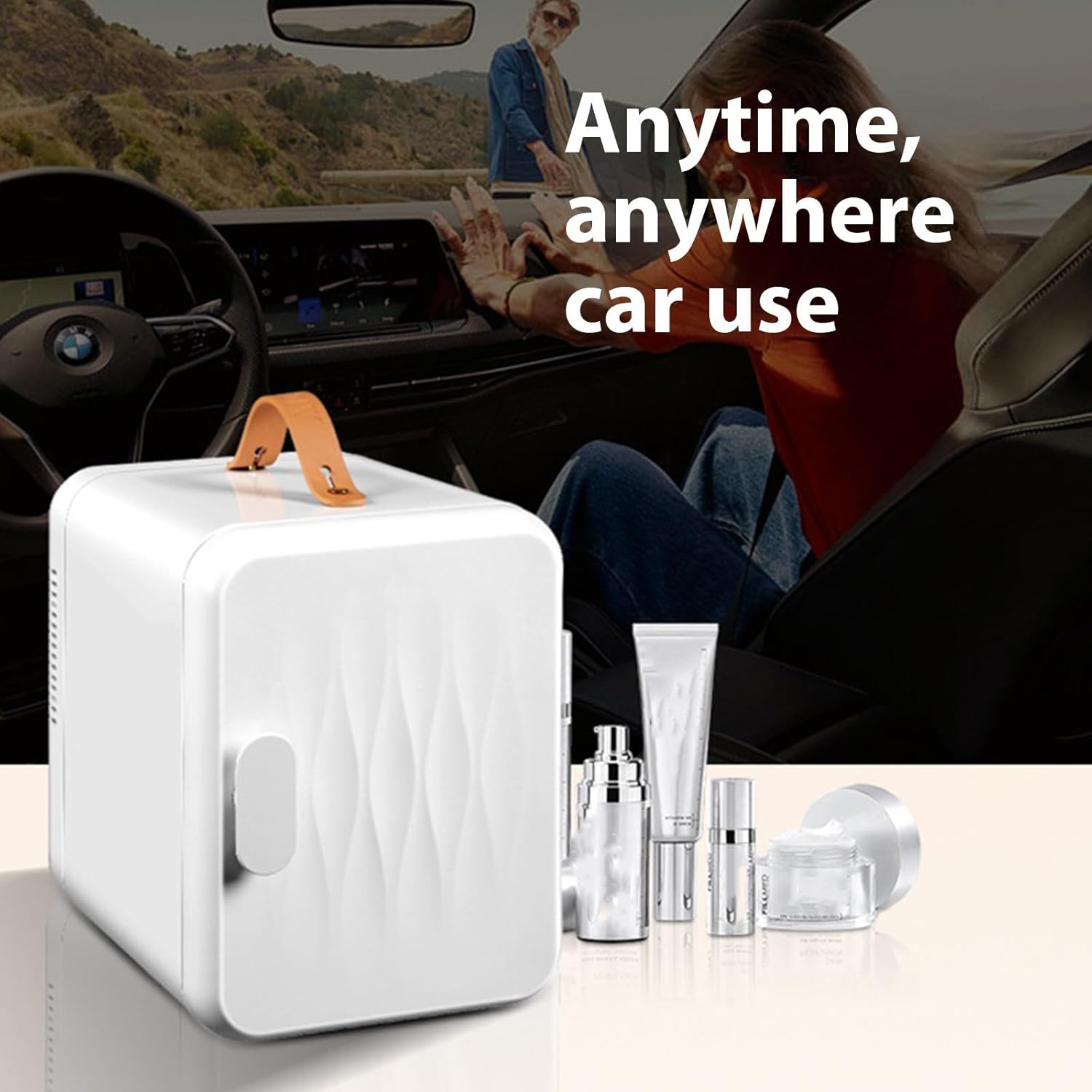 Small Refrigerator With Handle 6L Coolers And Warmer Fridges For SkinCare Cosmetics Food And Drinks Portable Fridge Dorm Refrigerator With Adjustable Shelves