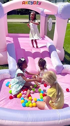 Miniatura 2 de AKEYDIY Casa de rebote inflable para niños con soplador incluido, casa de juegos para interiores y exteriores, casa de salto de macarrón rosa para