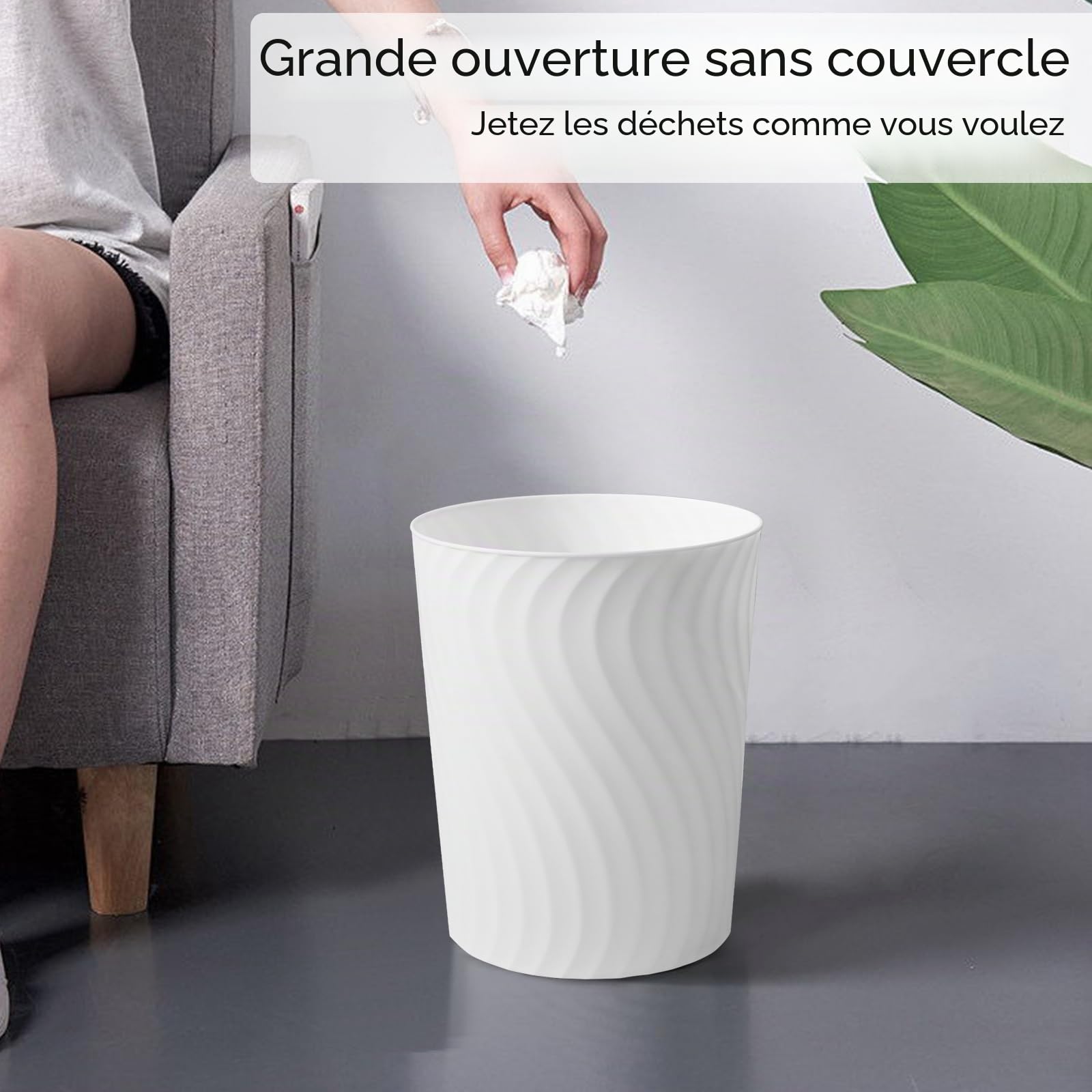 YGJT Lot de 3 Poubelles en Plastique avec 6 Rouleaux de Sacs Poubelle | LCorbeille à Papier 7 L - pour Bureau, Salle de Bain, Cuisine ou Chambre, Format Compact 24,9 x 20 x 16,5 cm Blanc
