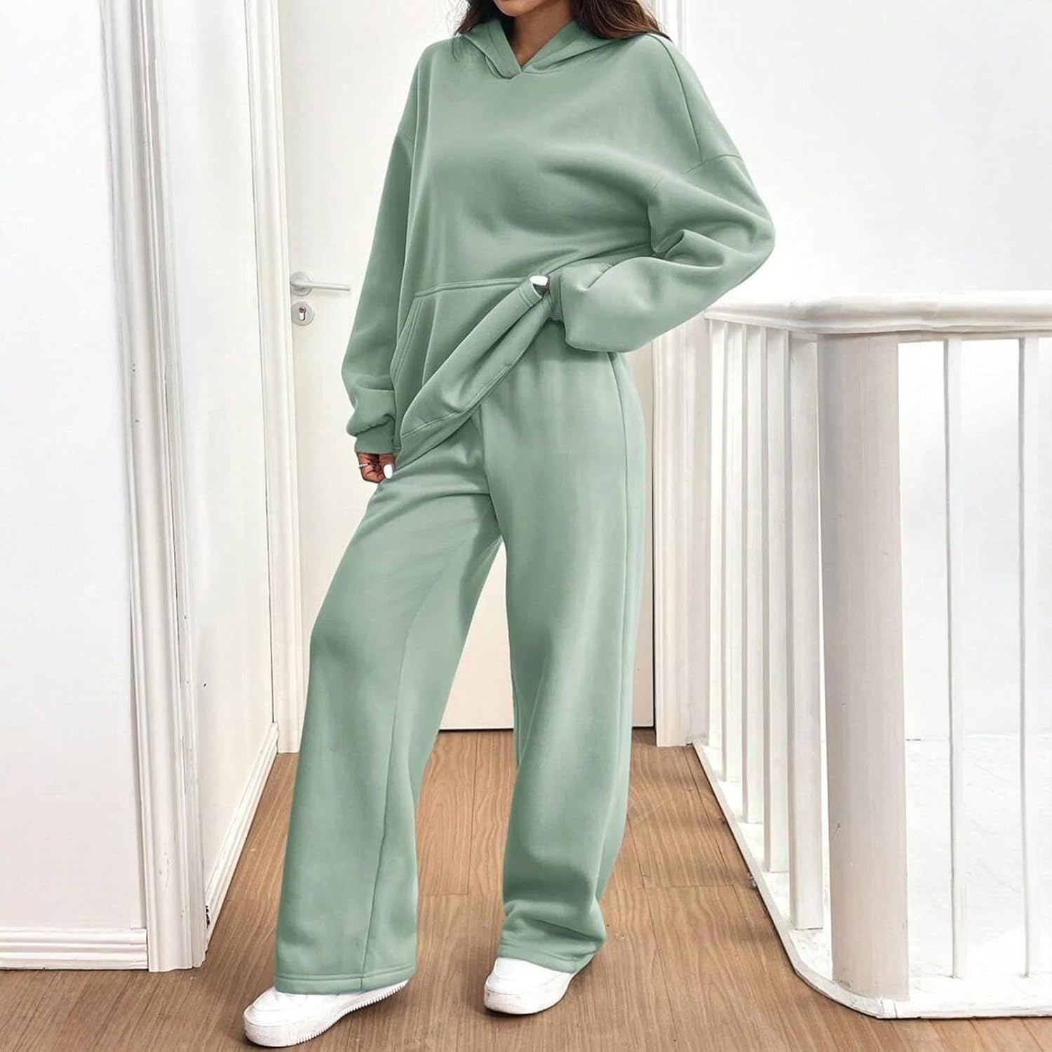 Sweatsuits Women 2 Piece Outfit Lounge Sweat Suits Set Oversized Fleece Hoodies Baggy High Waist Wide Leg Sweatpants - Image 4