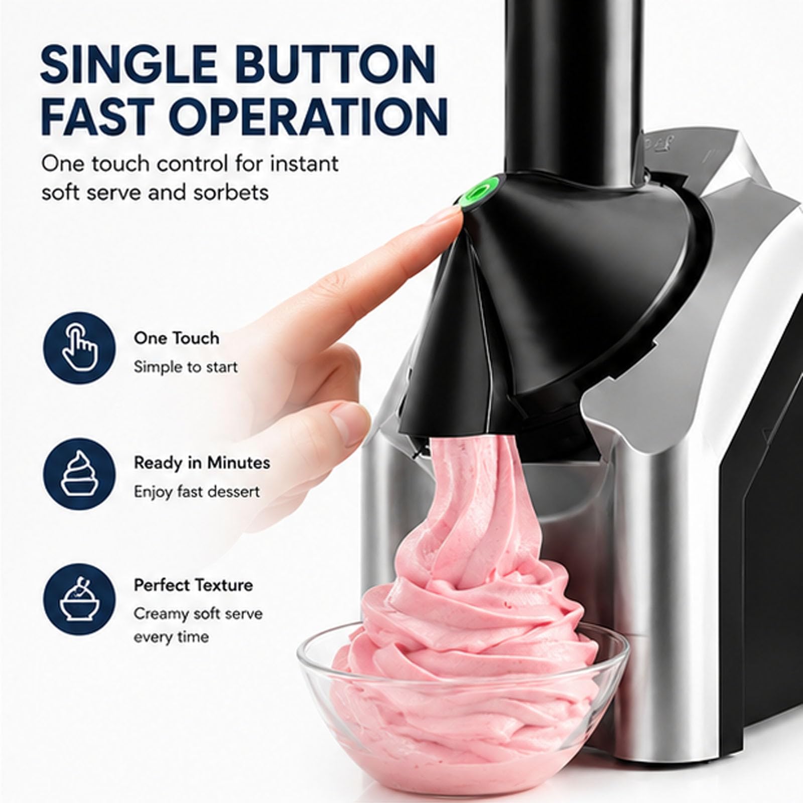 Máquina de Hielo de Fruta congelada 150W | Máquina de Hielo Suave, Sorbete y Slushie | Operación de un Solo botón, fácil de Limpiar y Compacto | Postres saludables para el hogar y Fiestas