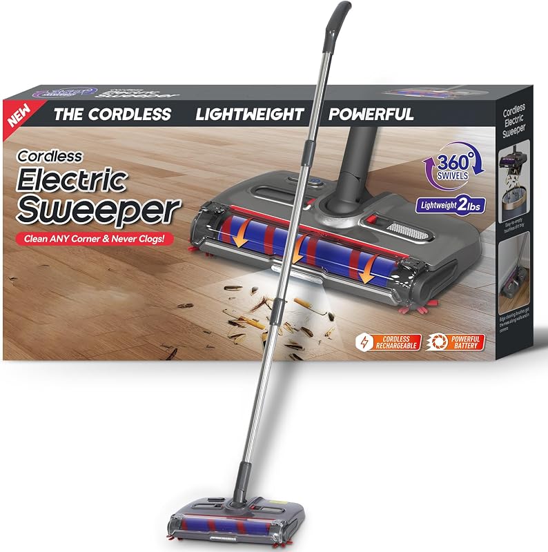 Swivel Cordless Sweeper,Floor Cordless Sweeper, Cordless Electric Sweeper Rechargeable Cordless Sweeper, 360 Direction, Hard Floor Sweeper Roller Sweeper for Home Crumbs,Kitchen, pet Hair,