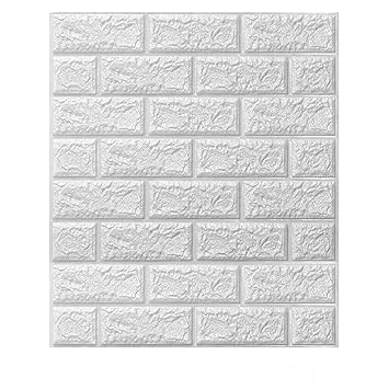 ELTON 3D Brick Wall Stickers, PE Foam Self-Adhesive Wallpaper Removable and Waterproof Art Wall Tiles for Bedroom Living Room Background TV Decor (70x77 cm, White Brick 1 Pc)