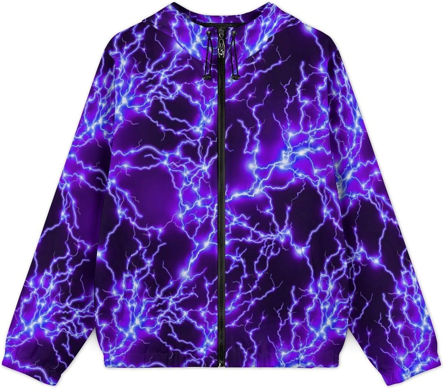 Red Blue Lightning Men's Windbreaker Jacket Lightweight Hooded Windbreaker Coat with Pockets