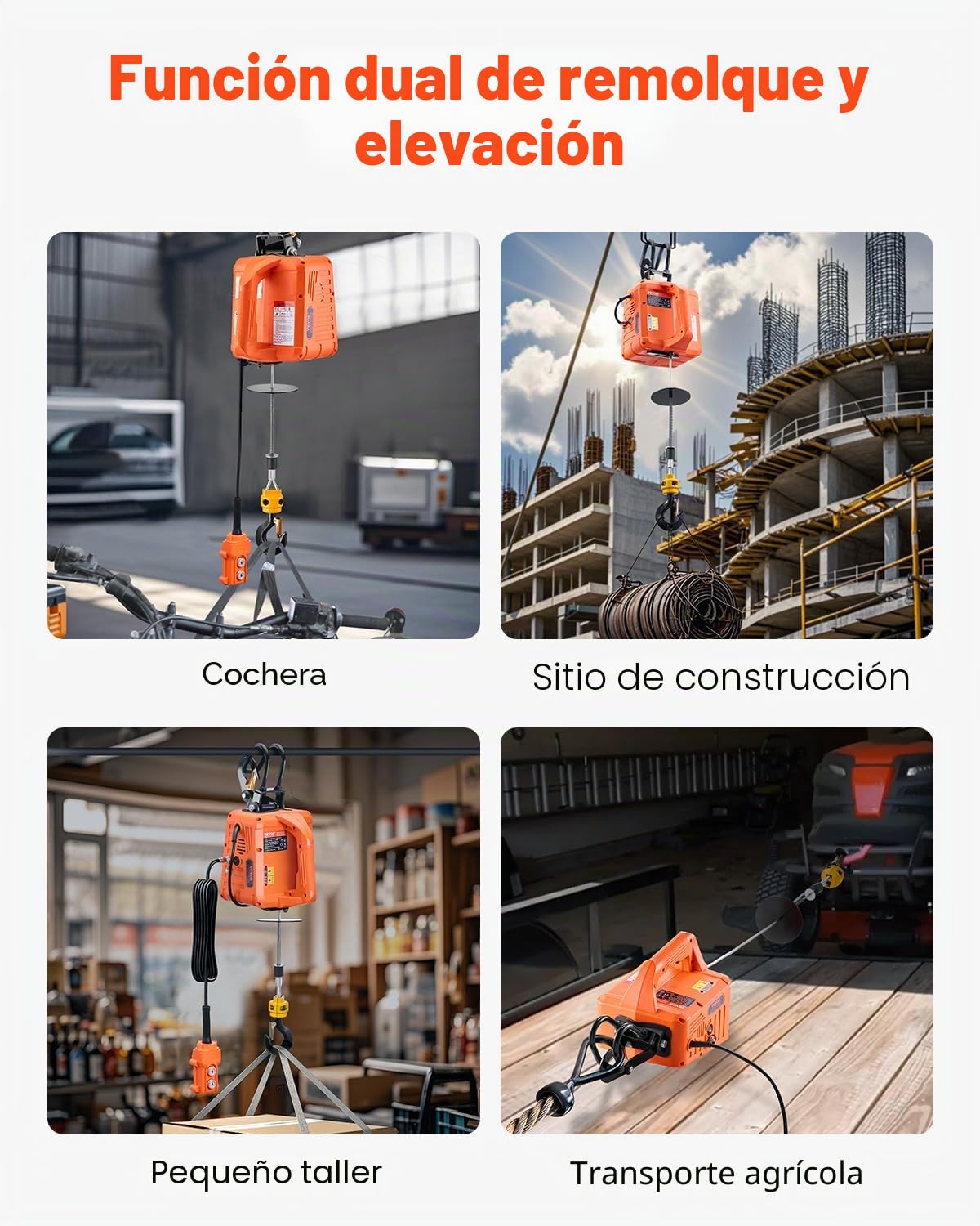 VEVOR Cabrestante eléctrico portátil de 1500 W, altura de elevación de 9,1 m, 4 m/min con mando a distancia inalámbrico y cable para garaje, fábrica, elevación, remolque
