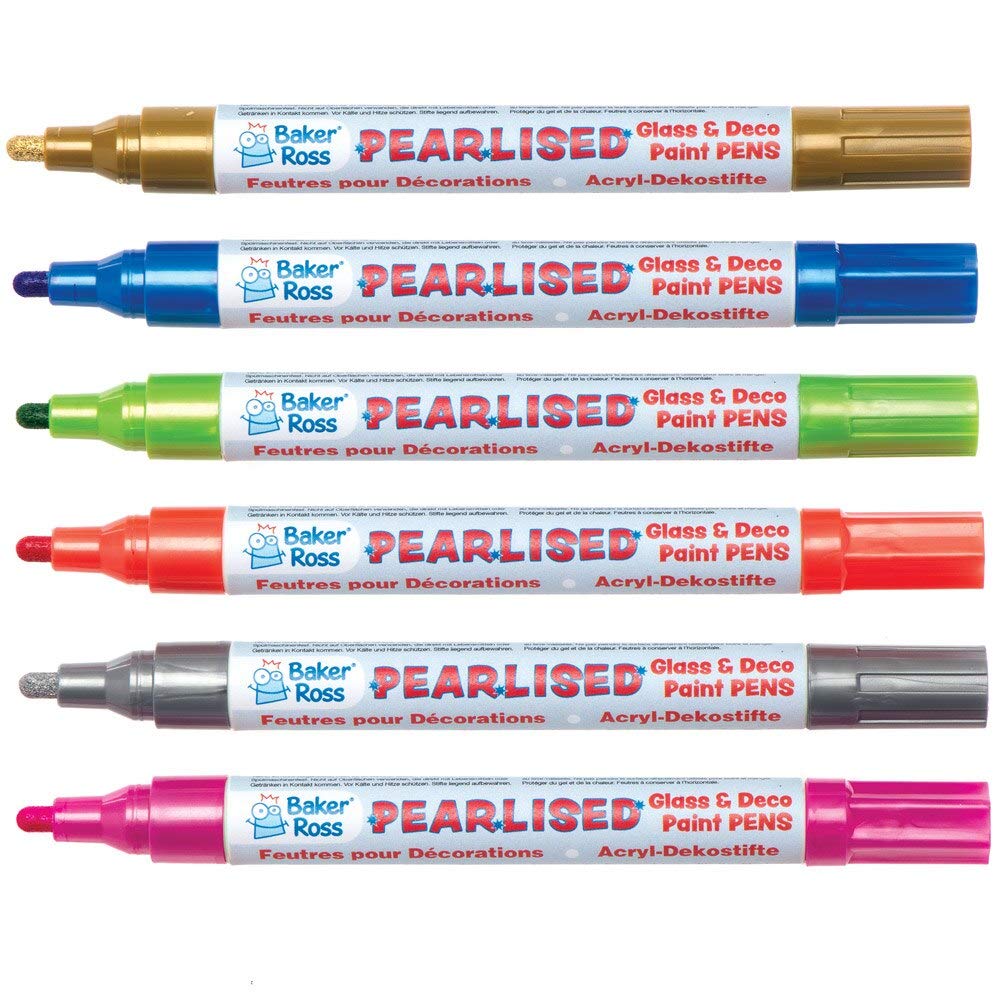 Baker Ross AT485 Glass Paint Markers - Pack of 6, Pearl Finish Marker Set, Art And Craft Supplies, Pearl