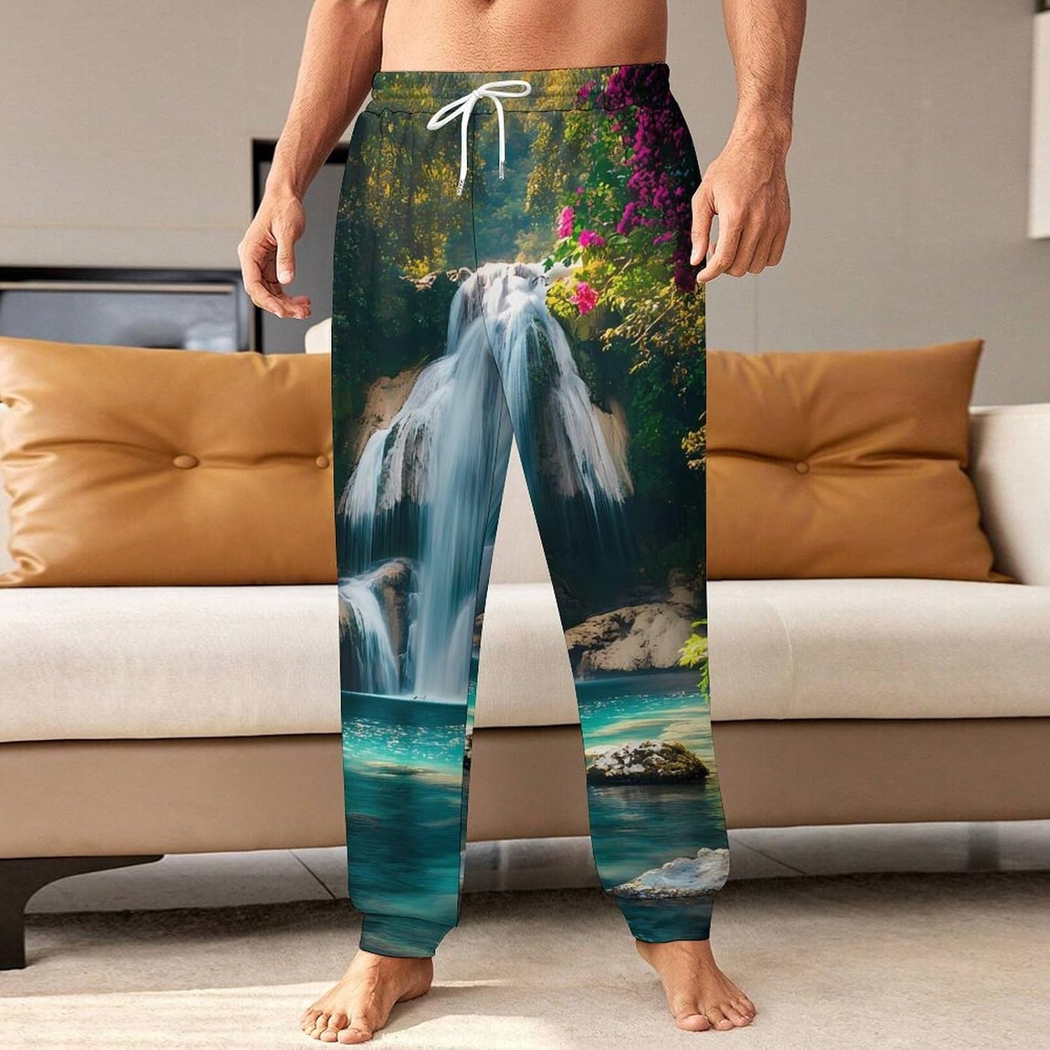 Waterfall in Tropical Rainforest Men's Pants Athletic Workout Sweatpants Jogger Casual Pant for Sports Home