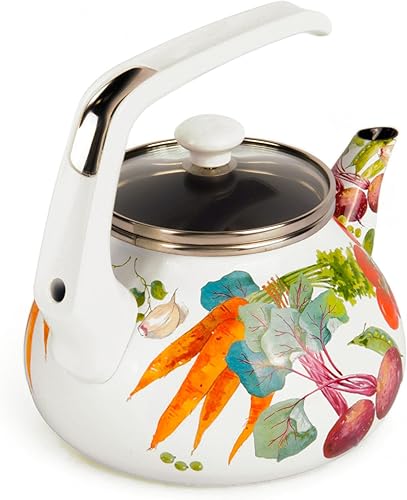 Miniatura 5 de Tetera esmaltada de 2.3 cuartos de galón, tetera para agua caliente que hierve rápidamente, tetera para estufa, tetera de agua caliente (huerto)