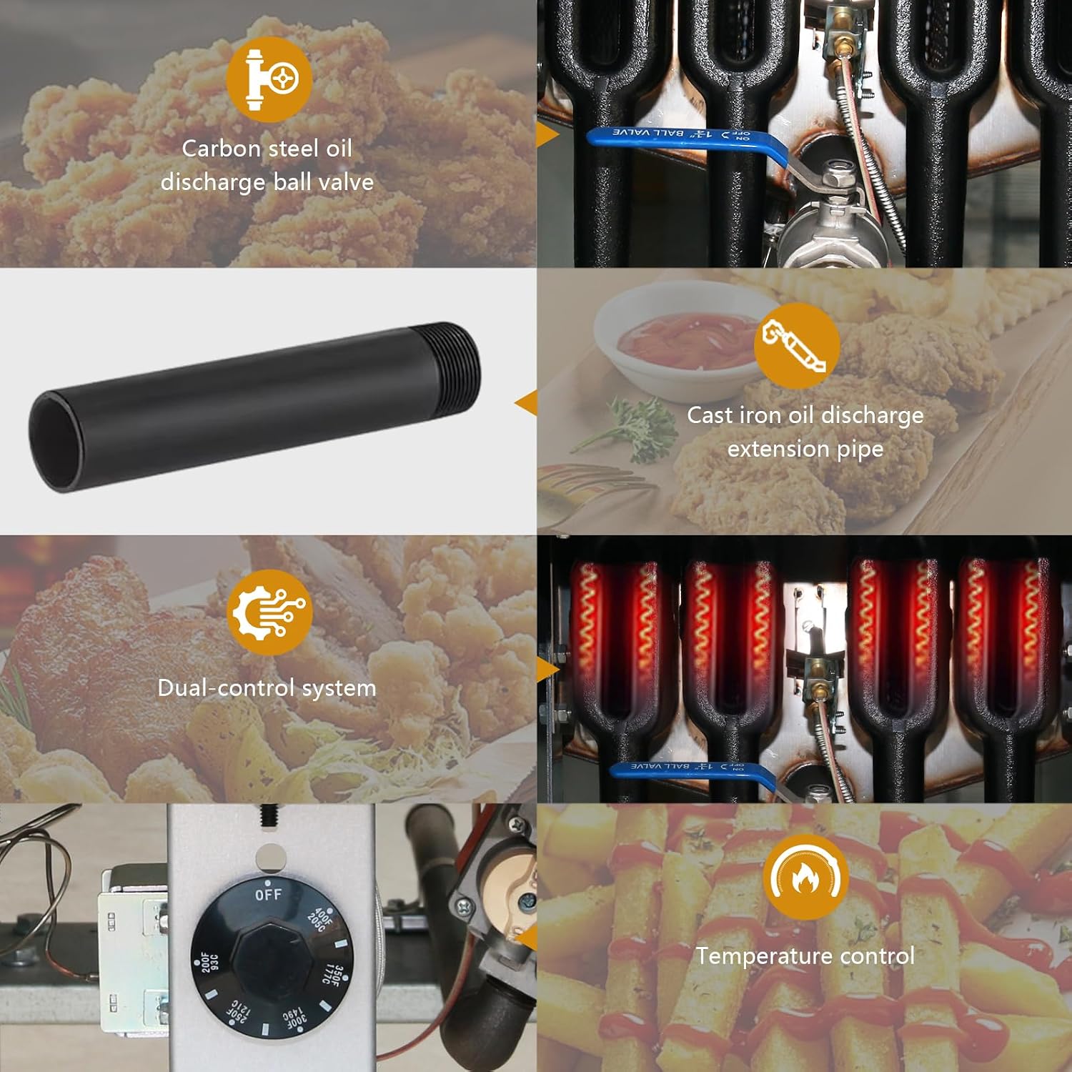 Commercial Floor-Standing Deep Fryer,Vertical Fryer,4 Heating Tubes,Stainless Steel Propane Gas Fryer,30,00OBTUx4,Frying Equipped With Two Frying Baskets,Suitable For Restaurants,Cafe,Food Stalls