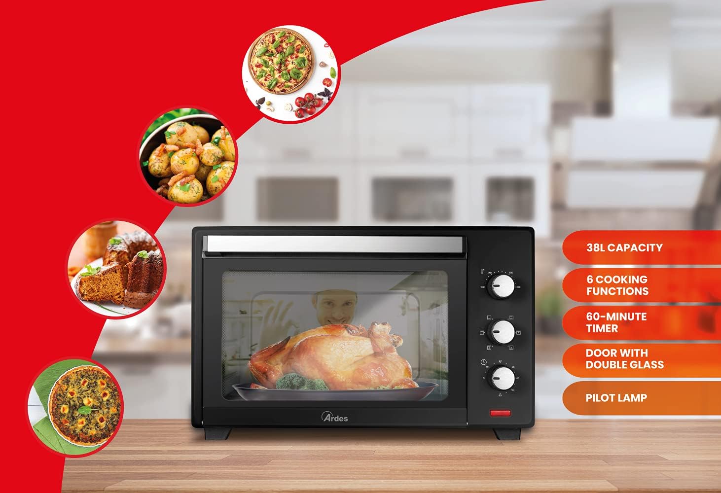 Ardes AR6238B GUSTAVO DARK 38L Forno Elettrico Ventilato 6 Funzioni Cottura  Nero 1600 W 38 Litri Accessori Inclusi lencicol Fornetti elettrici Casa e  cucina