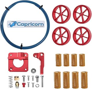 Skouphy Creality Upgrade 3D Printer Kit with Capricorn Premium XS Bowden Tubing 1M, 4 PCS Aluminum Hand Twist Leveling Nut, Aluminum Ender 3 Extruder and 4 PCS Hot Bed Die Springs for Ender 3/3 Pro