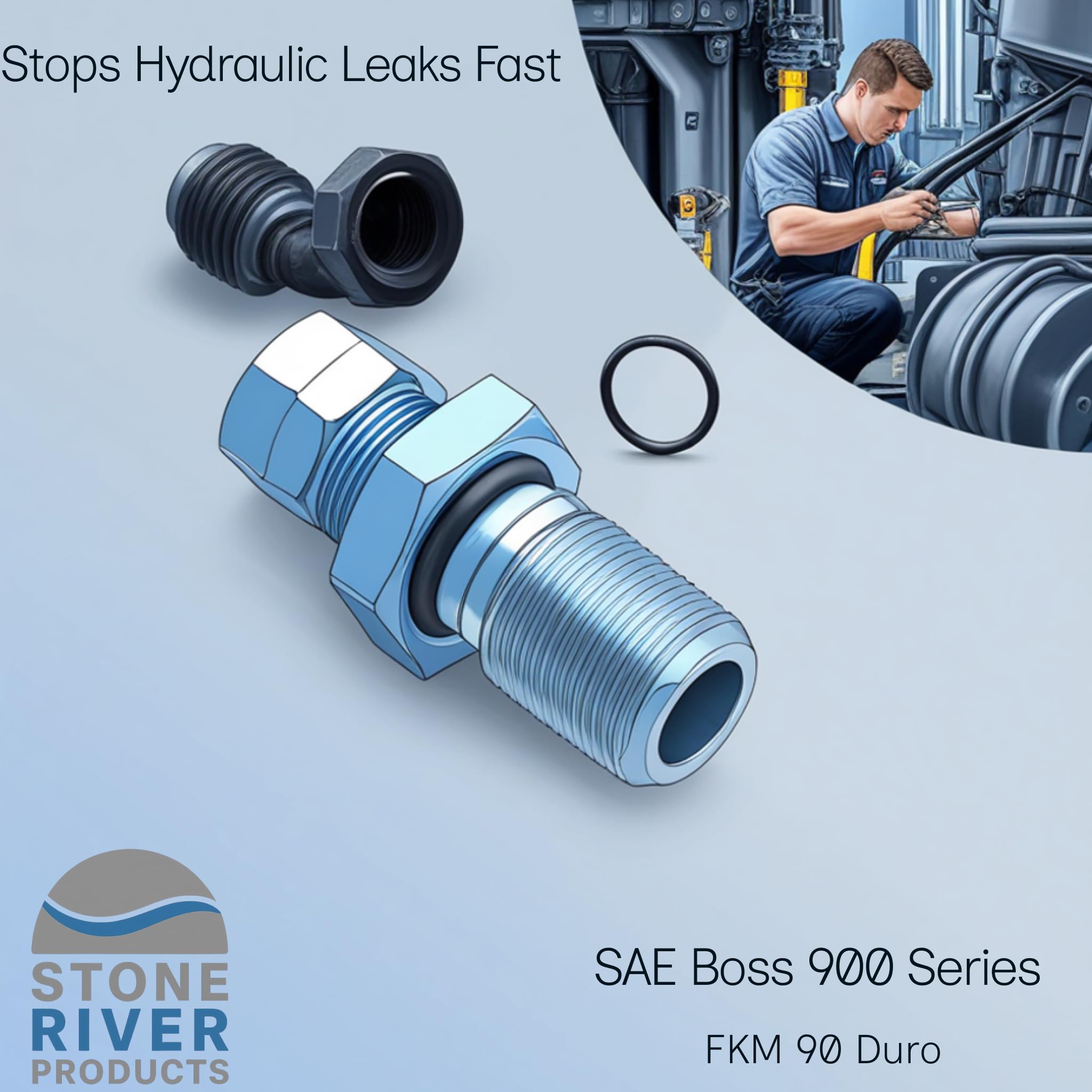 Stone River Products Kit de juntas tóricas SAE Boss - 155 piezas, 8 tamaños, fluorocarbono FKM (equivalente a Viton) 90 Duro - Accesorios de tubo de rosca recta serie 900
