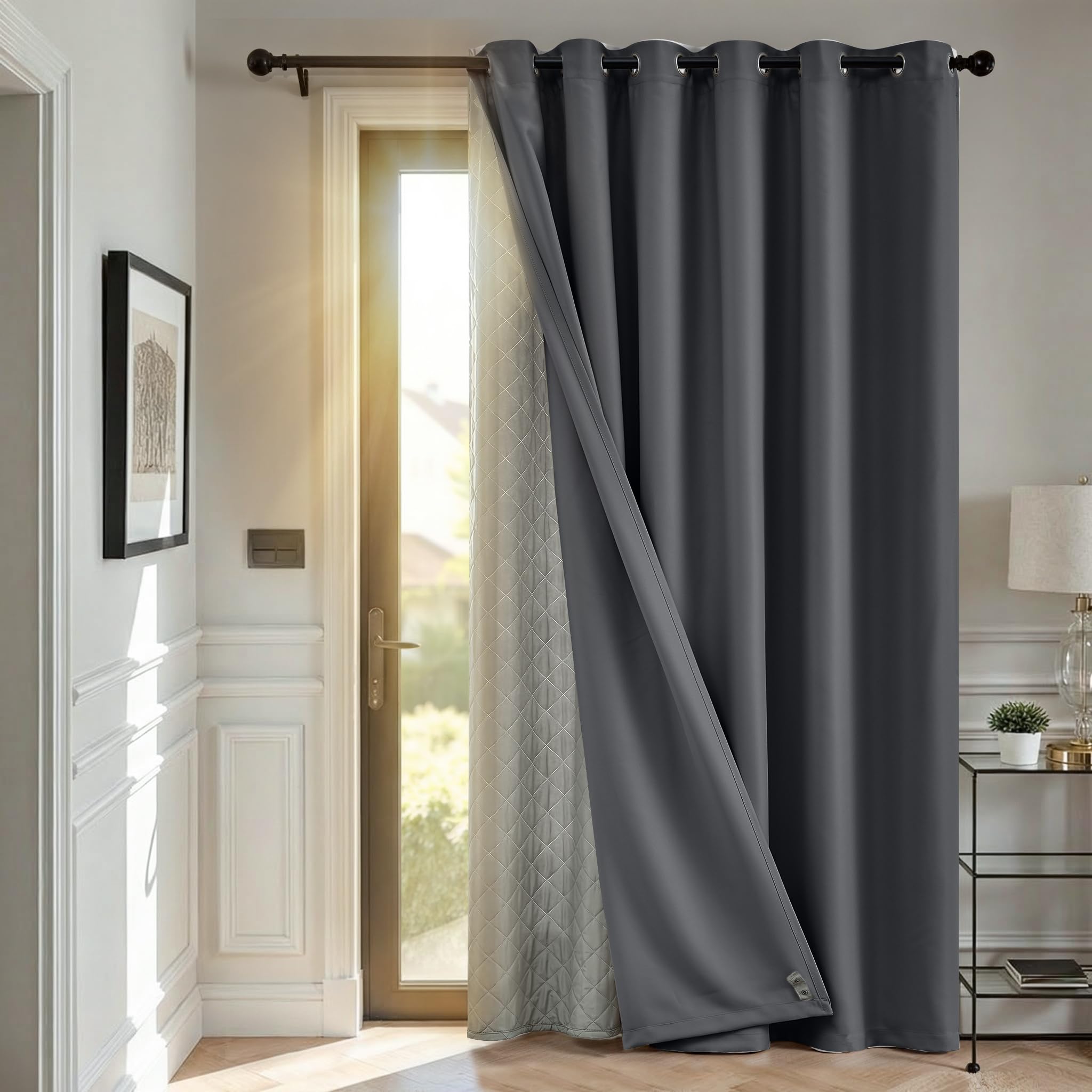 TOPICK Rideau Occultant Isolant Thermique Gris Foncé 200x260 Lot 1 À Œillet | Anti Chaleur et Froid, Double couche amovible,Tenture Opaque pour Porte, Chambre,Salon et Bureau