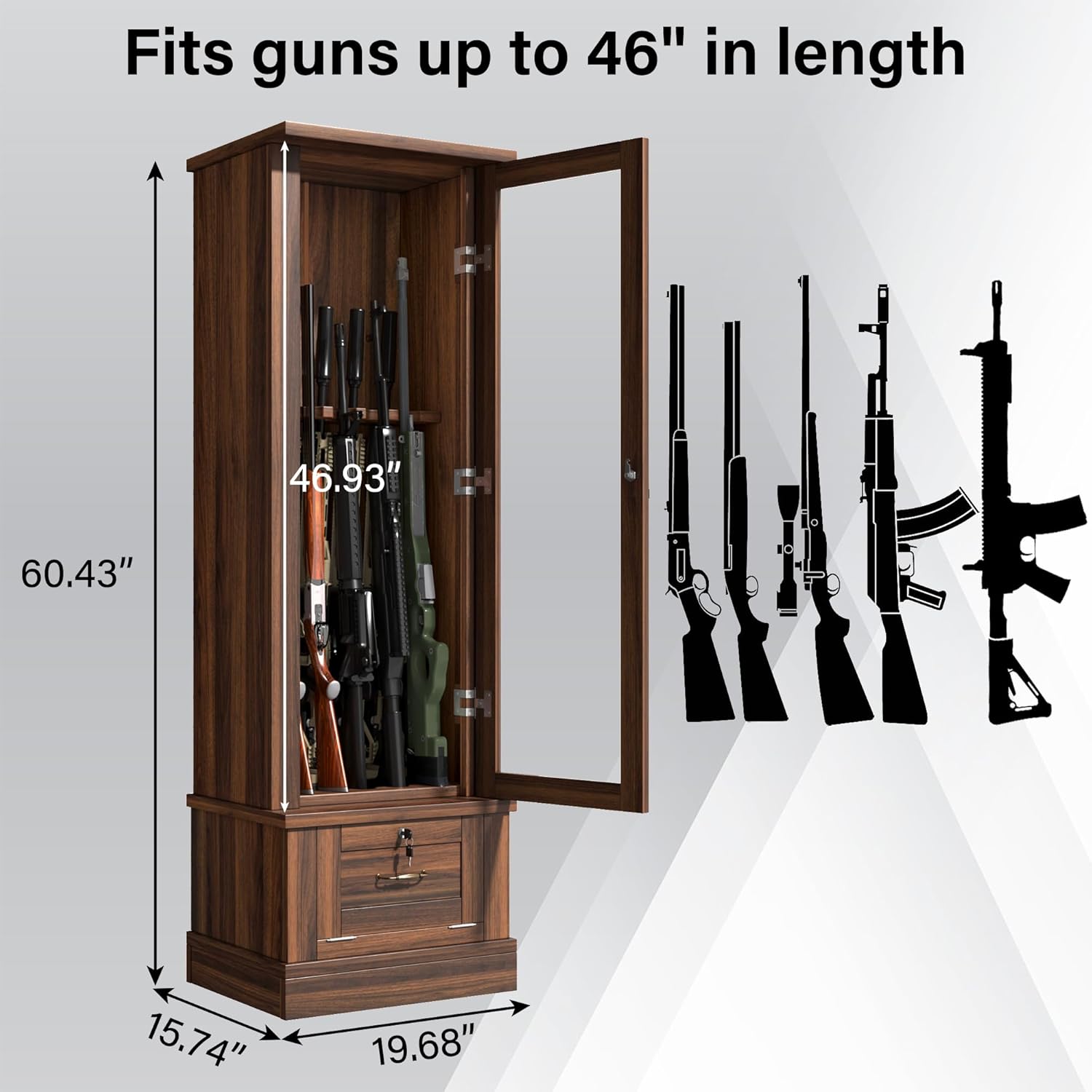 10 Gun Safe for Rifles, Wooden Display Gun Cabinet for Long Rifles, Quick Access Cabinet Safes with Large Sapce Storage for Multiple Short Gun, Espresso