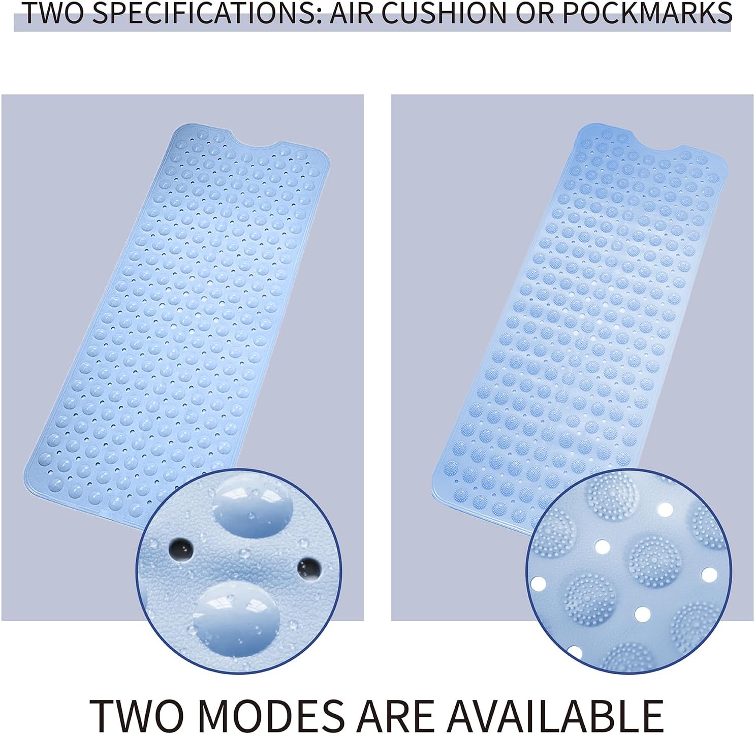 Non-Slip Bath Tub Mat, Extra Large 40x16 Inch Shower Mat with Suction Cups & Drain Holes, Quick Dry Soft Mat for Bathroom Floor Safety, Massage Style, Blue