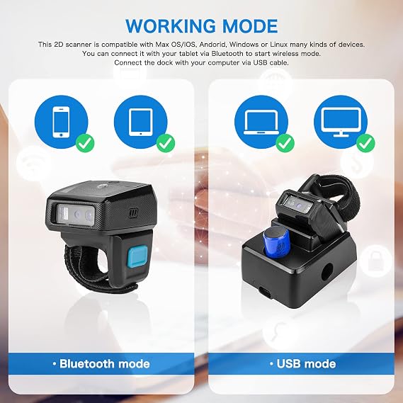 NETUM Bluetooth 2D QR Ring Barcode Scanner, Wearable Mini Bar Code Reader