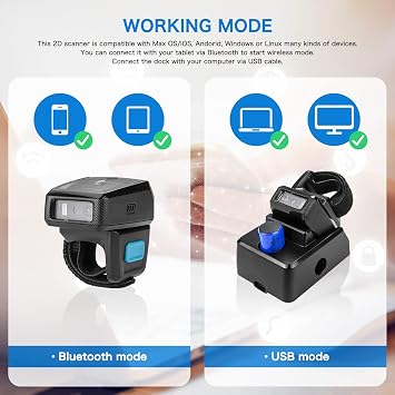 NETUM Bluetooth 2D QR Ring Barcode Scanner, Wearable Mini Bar Code Reader
