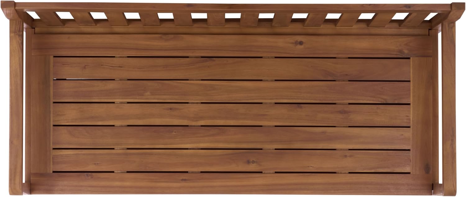 SAFAVIEH Outdoor Patio Furniture Collection – Kelter Solid Teak Wood Bench Box with Storage, Slatted Design, Versatile Indoor/Outdoor Seating (PAT6813A)