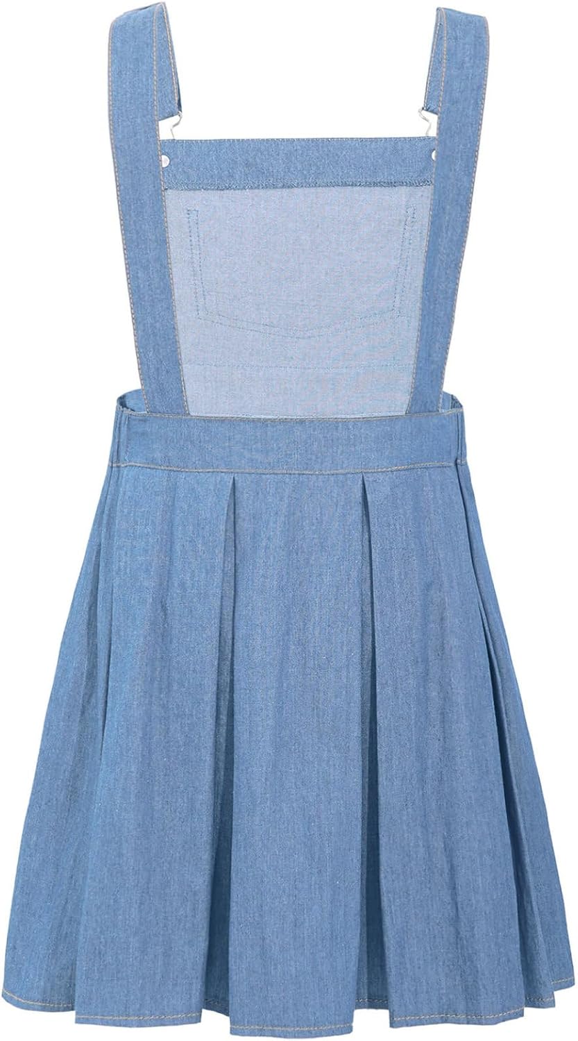 Little Girls Kids A-line Overall Dress Adjustable Strap Denim Jumpers Dress School Uniform Casual Wear