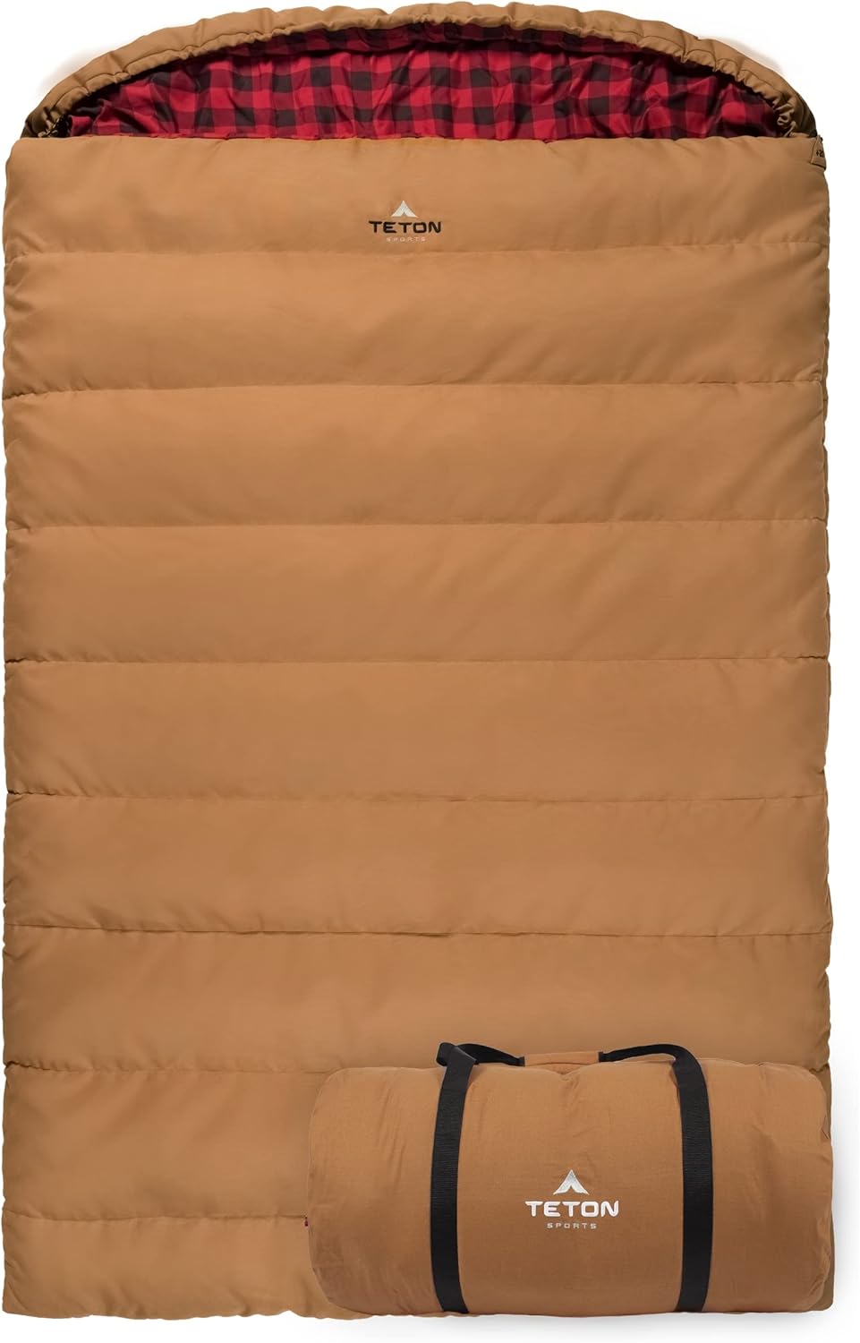 TETON Sports Canvas Mammoth Queen-Size Double Sleeping Bag; Warm and Comfortable for Family Camping , Brown Canvas, 94" x 62"