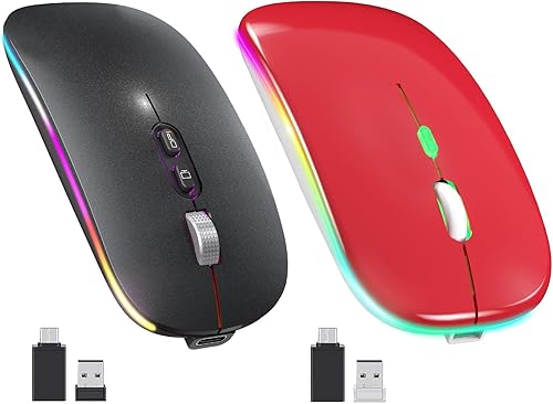 Ratón inalámbrico LED, mouse silencioso delgado 2.4G portátil óptico de oficina con USB y receptor tipo C, 3 niveles de DPI ajustables para