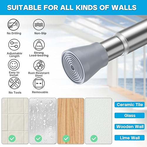 Miniatura 4 de AIZESI 1 barra de tensión para cortinas de tensión para ventanas de 28 a 48 pulgadas, barra de cortina de resorte de 7/8 pulgadas de diámetro, sin