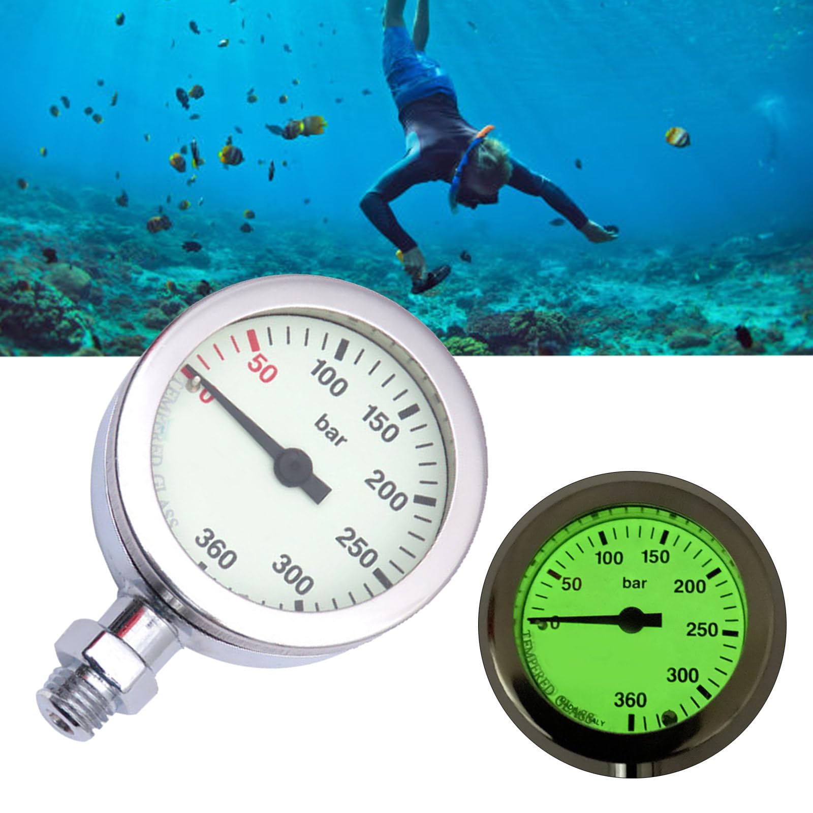 XUZHID Pressure Gauge?Diving Luminously Submersibles Pressure Gauge Scubas Diving Metal High Pressure Gauge Diving Equipment Accessories