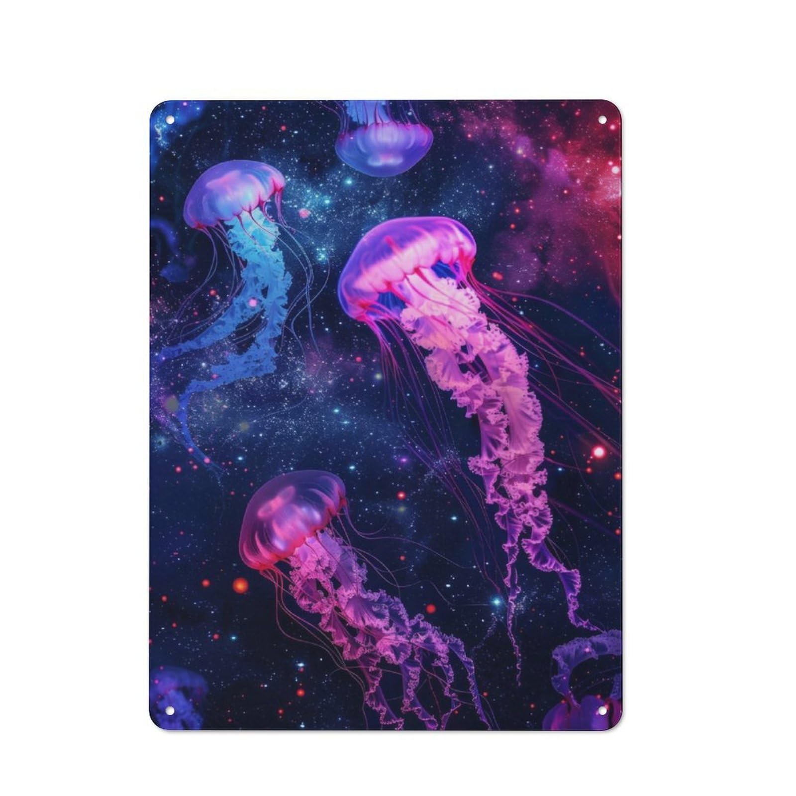 Junmoney Jellyfish On Space Tin Wall Plaque 40X30cm With For Dining Room Or Kitchen, For Vintage Wall Decor Fans, For Themed Room Decoration