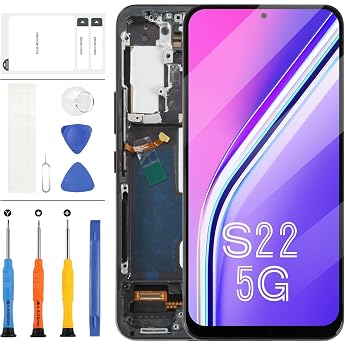 TFT LCD Screen for Samsung Galaxy S22 5G S901 LCD Display for Samsung S22 5G S901B SM-S901B SM-S901B/DS LCD Digitizer Assembly Touchscreen Replacement Kit + Tool with Frame Black