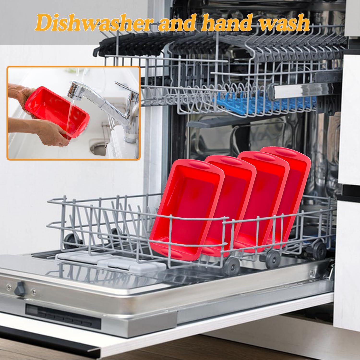 AVIDON Silicone Baking Pans Sets - Nonstick Bakeware Set with Loaf Pan, Muffin Pan, Square/Round Cake Pan, silicone baking molds for baking cakes, loaf, bread (7.5inch loaf pan x 4 packs) - Image 6