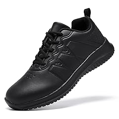 Non Slip Shoes for Women Food Service, Kitchen Chef Oil-Proof Slip Resistant Work Shoes Waterproof Comfort Lightweight Sneakers with Lace Up Black
