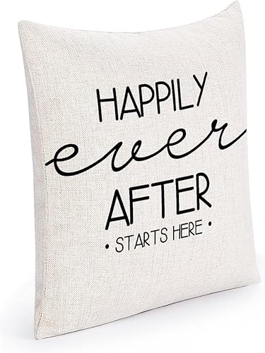 Miniatura 2 de Happily Ever After Starts Here - Funda de cojín con diseño de cremallera oculta para decoración de vacaciones, funda de cojín para el hogar, sofá de