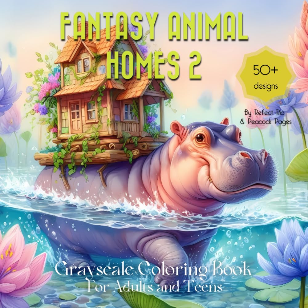 Fantasy Animal Home 2 Grayscale Coloring Book: With whimsical houses, flowers and animals - Suitable for Teens and Adults for Relaxation and Stress Relief