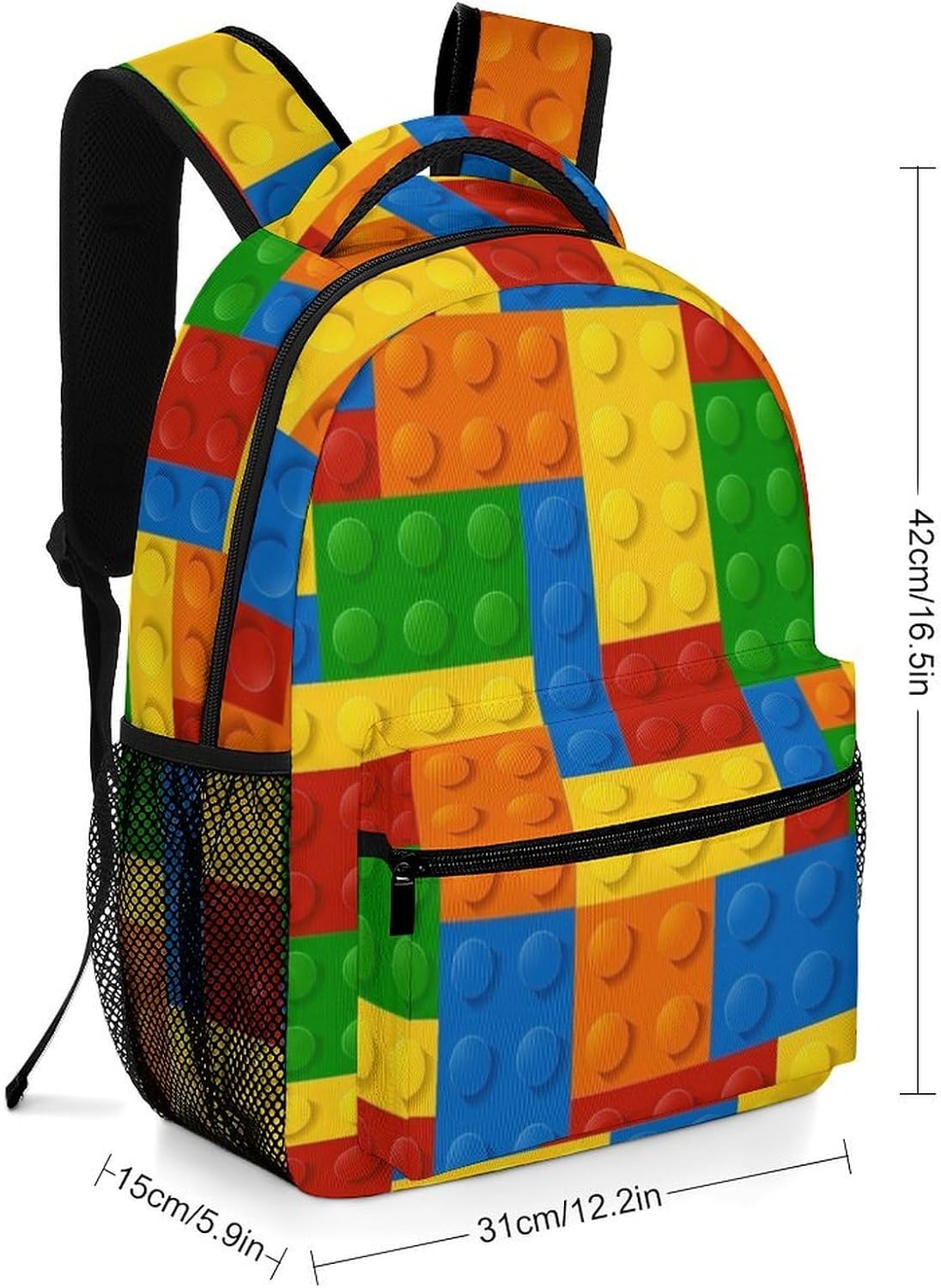 Kids Colorful Building Blocks Bricks Backpack Multifunctional Casual Daypack For College School Bookbag Travel Outwork