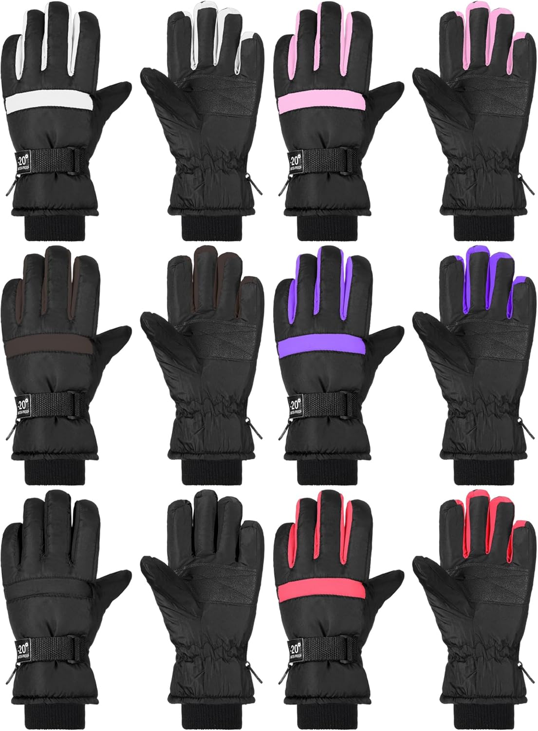 Bencailor 6 Pairs Winter Gloves for Kids Waterproof Boys Snow Ski Gloves Girls Warm Windproof Mittens for Children Outdoor