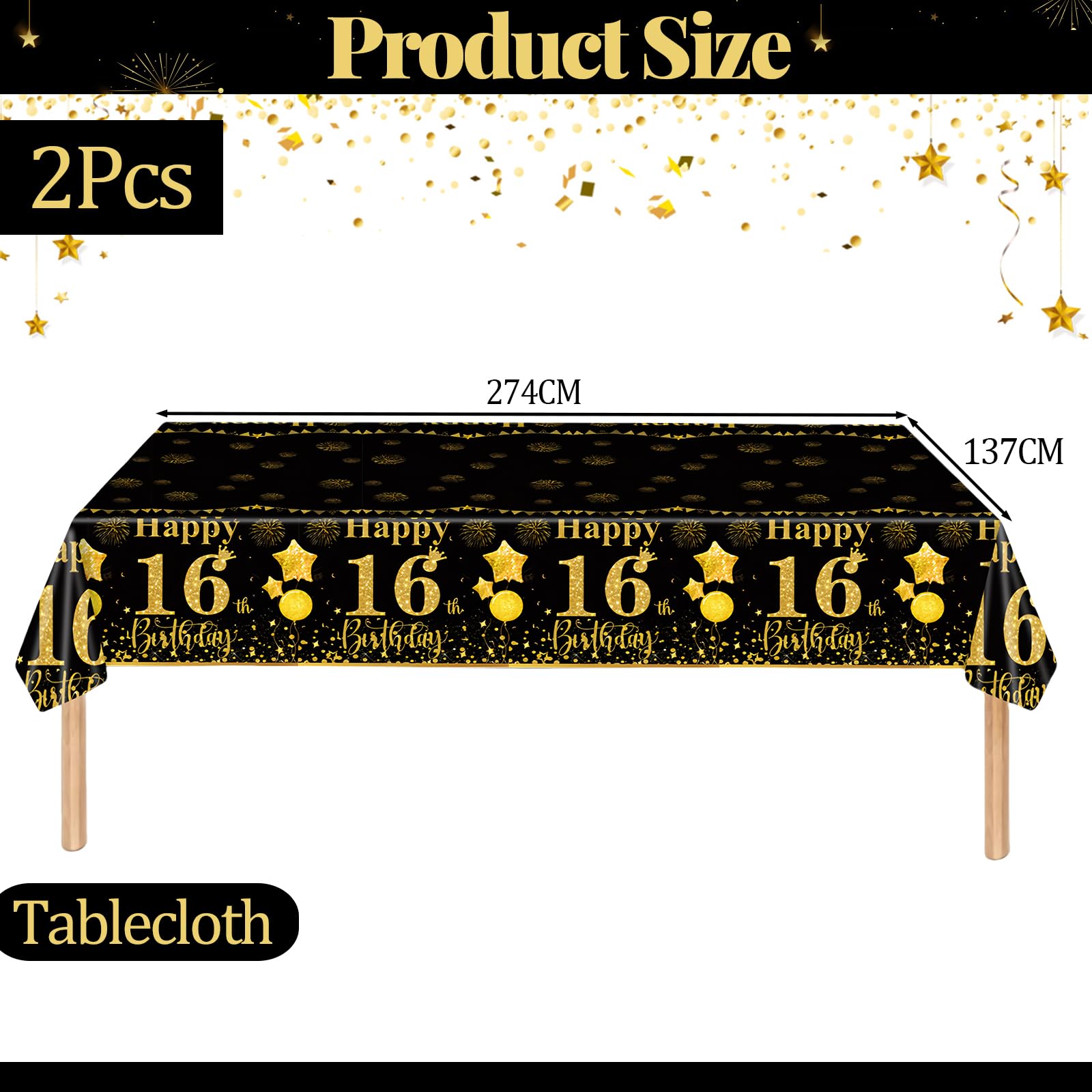🎉 Mantel Desechable Negro Con Lunares Dorados (2 Piezas 137x274 Cm) – Fiesta, Cumpleaños O Boda – Impermeable PEVA, Elegante Y Práctico
