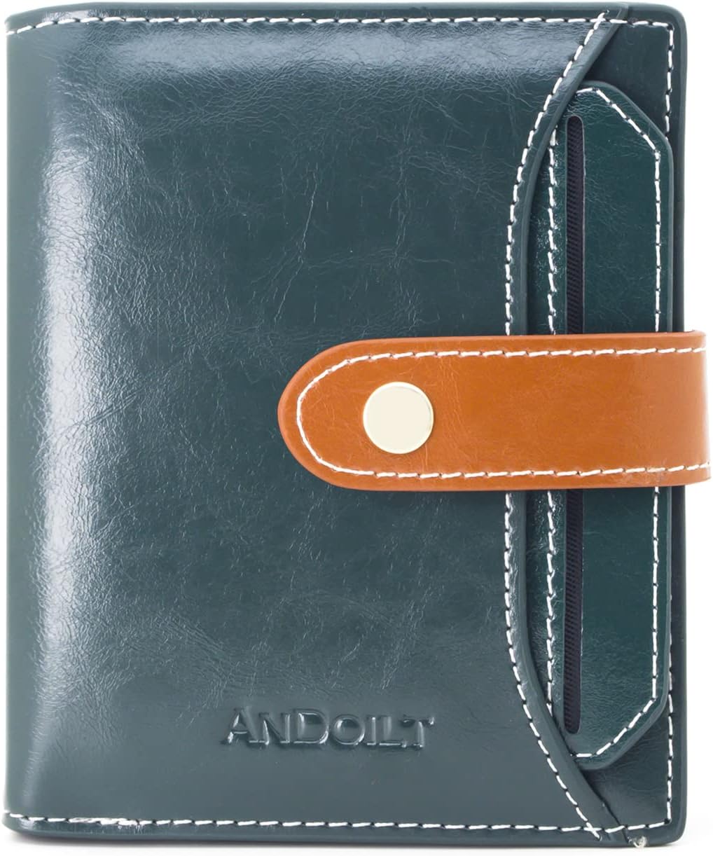 ANDOILT Wallets for Women Genuine Leather Small Bifold Wallet RFID Blocking Card Case Purse with ID Window Coin Pocket | Small, RFID Blocking, Card Case, Purse, with ID Window, Coin Pocket