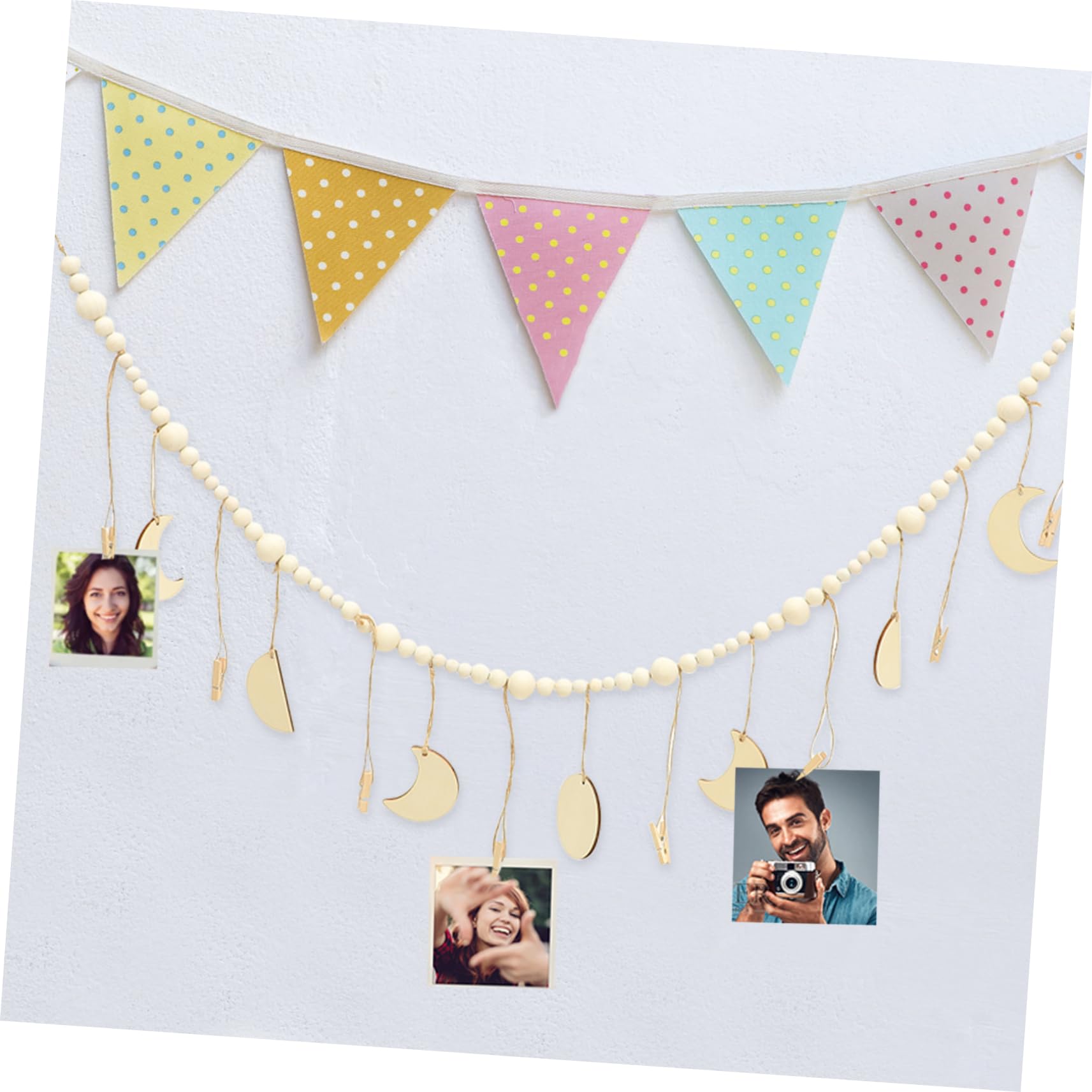Alipis 5 Stück Wandfoto Organizer mit Clips Holzperlen Girlande zur Kreativen Fotoanzeige für Hochzeiten Geburtstage und Wohnkultur Langlebiges Design für Persönliche Erinnerungen und