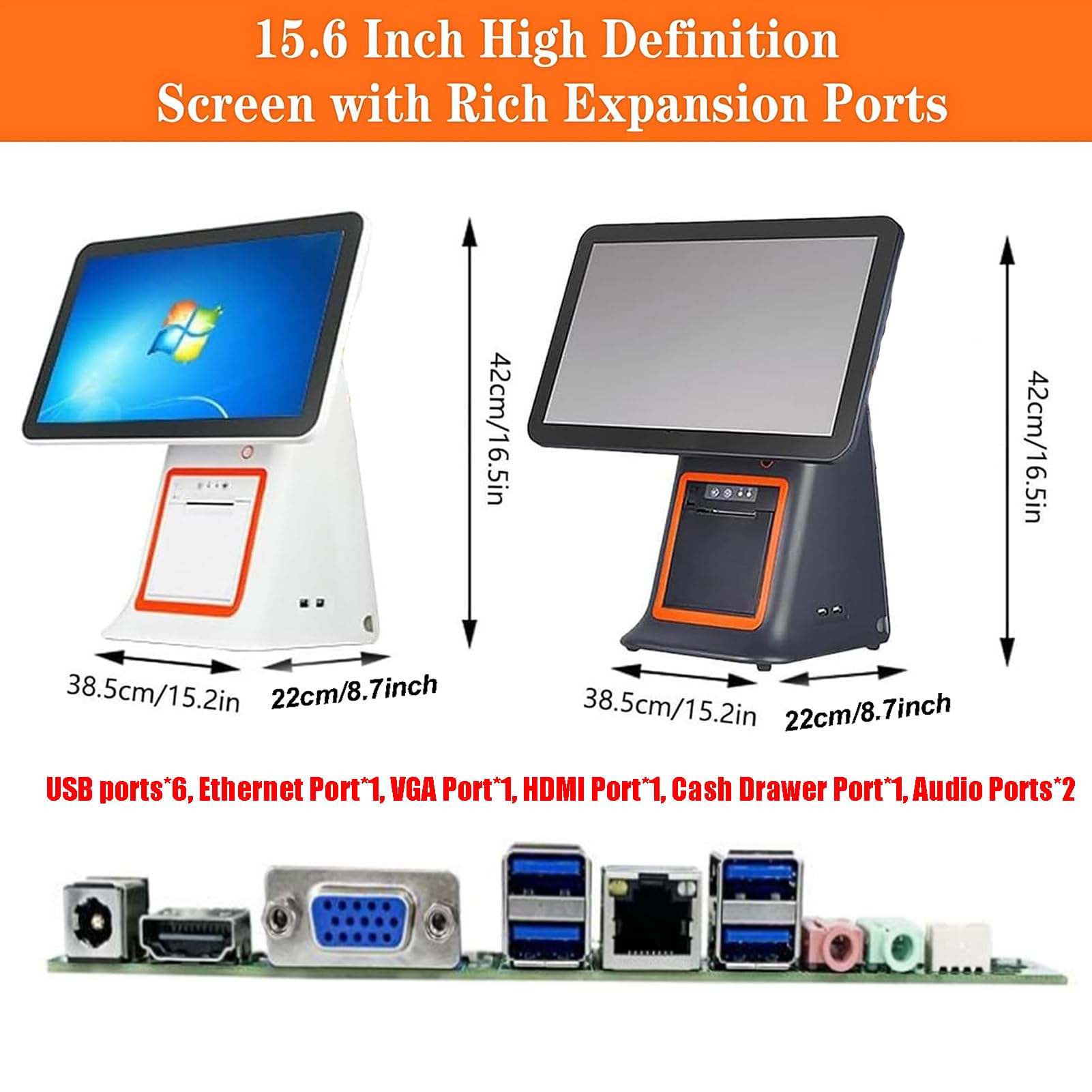 Sistema TPV Profesional, Caja Registradora con Impresora, Pantalla Táctil LED 15.6 Pulgadas, Módulo Térmico 58 Mm Integrado, Diseño Compacto, para Panaderías Y Tiendas De Bebidas