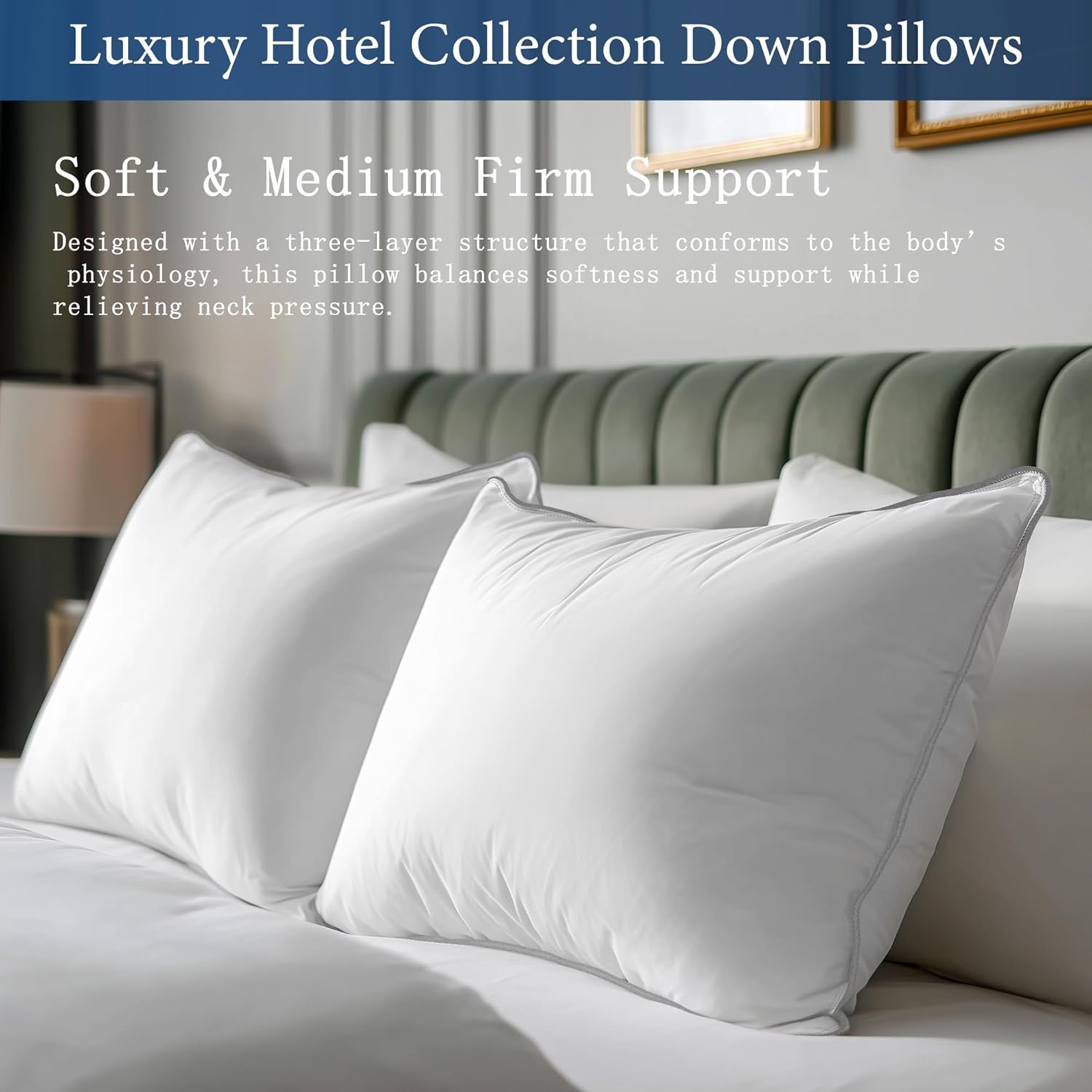 SANSWAN Luxury Goose Feathers Down Pillows Queen Size Set of 2 with Two-Sided Pillowcase, Hypoallergenic Hotel Quality Medium Firm Bed Pillow for Back,Stomach or Side Sleepers - Image 5