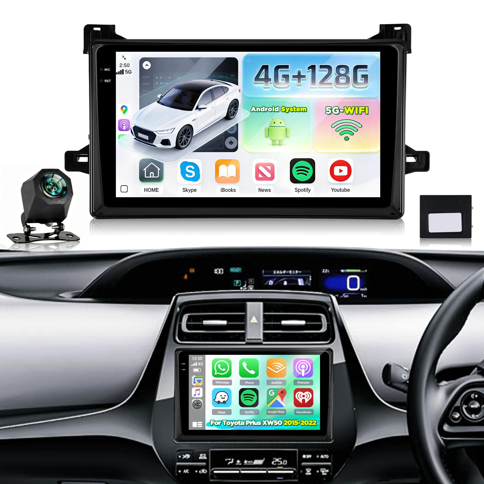 Photo 1 of [4+128G] Android Stereo for Toyota Prius XW50 2015-2022: NHOPEEW 9 inch IPS Incell Touchscreen Prius Radio - Wireless Carplay and Android Auto, 5G/WiFi, GPS, BT5.0, Custom Homepage + Backup Camera
